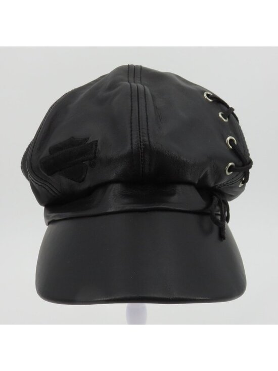 Harley Davidson Adult Large Black Leather Embroidered Lace Up Cabbie Newsboy Hat main image 10